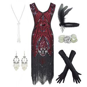 9831 Women's 1920s Flapper Fringe Beaded Great Gatsby Party